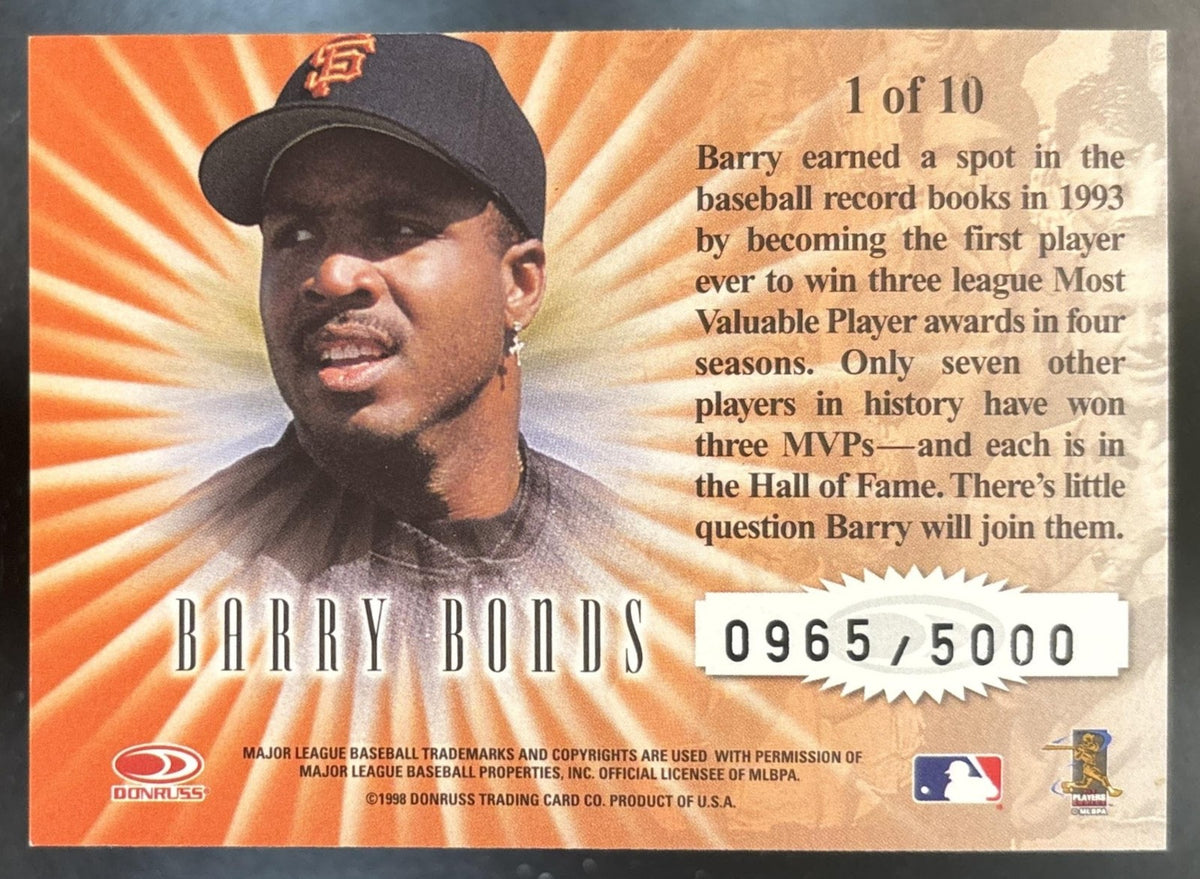 1998 Leaf Rookies & Stars Barry Bonds Standing Ovations /5000 #1 Giants
