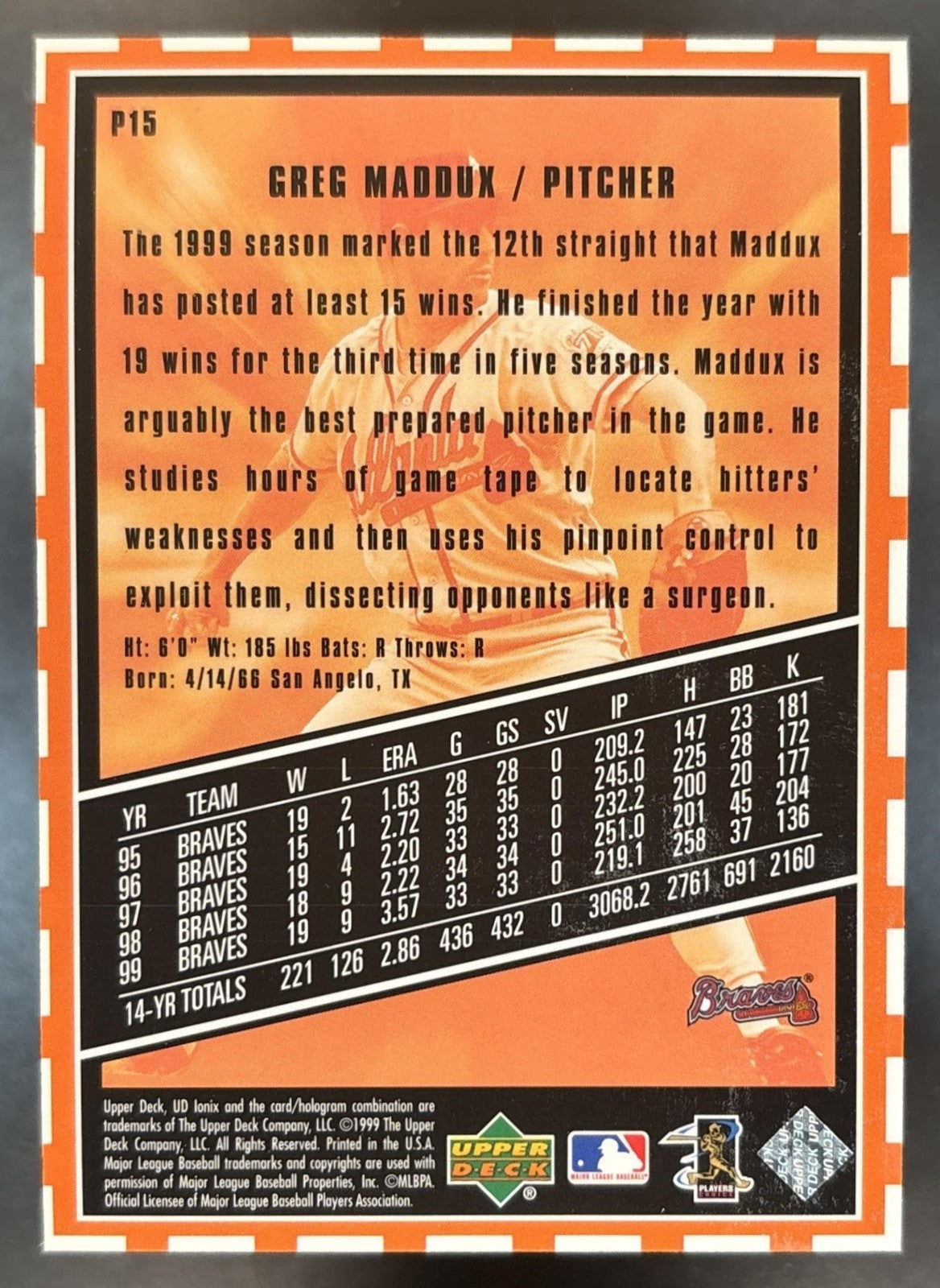 2000 Upper Deck Ionix Greg Maddux Pyrotechnics #P15 Atlanta Braves
