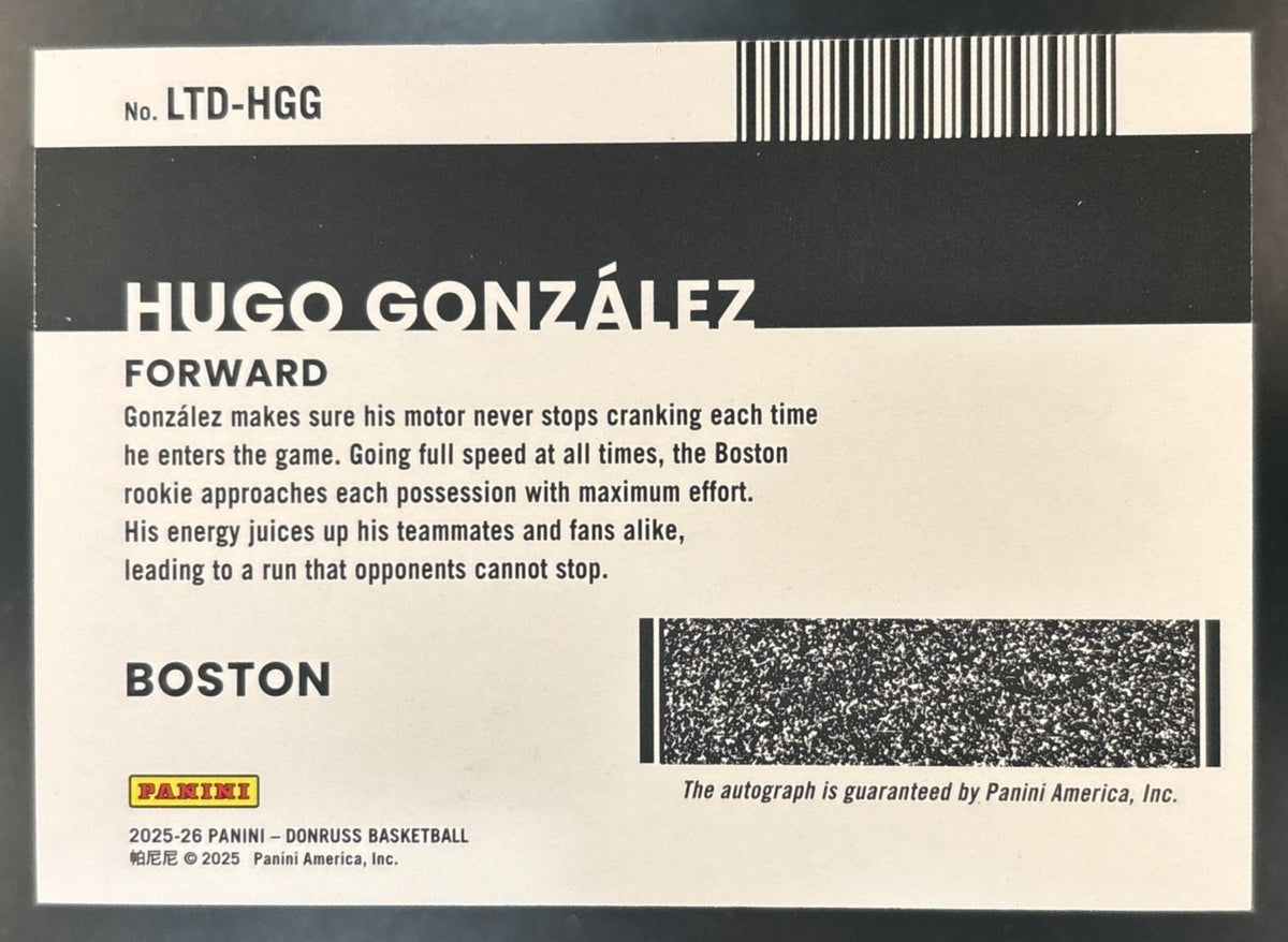 2025-26 Panini Donruss Hugo Gonzalez License to Drive /75 RC Auto Boston Celtics