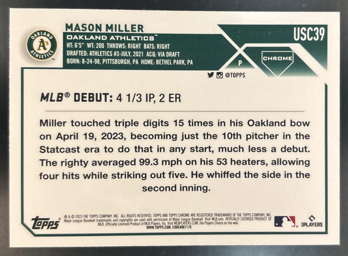 2023 Topps Chrome Update Mason Miller Negative Refractor #USC39 RC Athletics