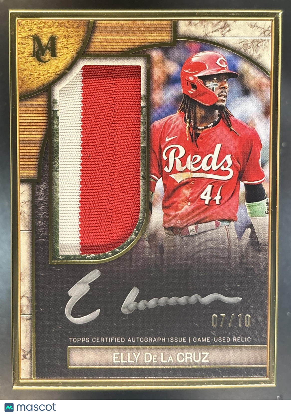 2025 Topps Museum Collection Elly De La Cruz Framed Auto Patch Gold /10 MEM Reds