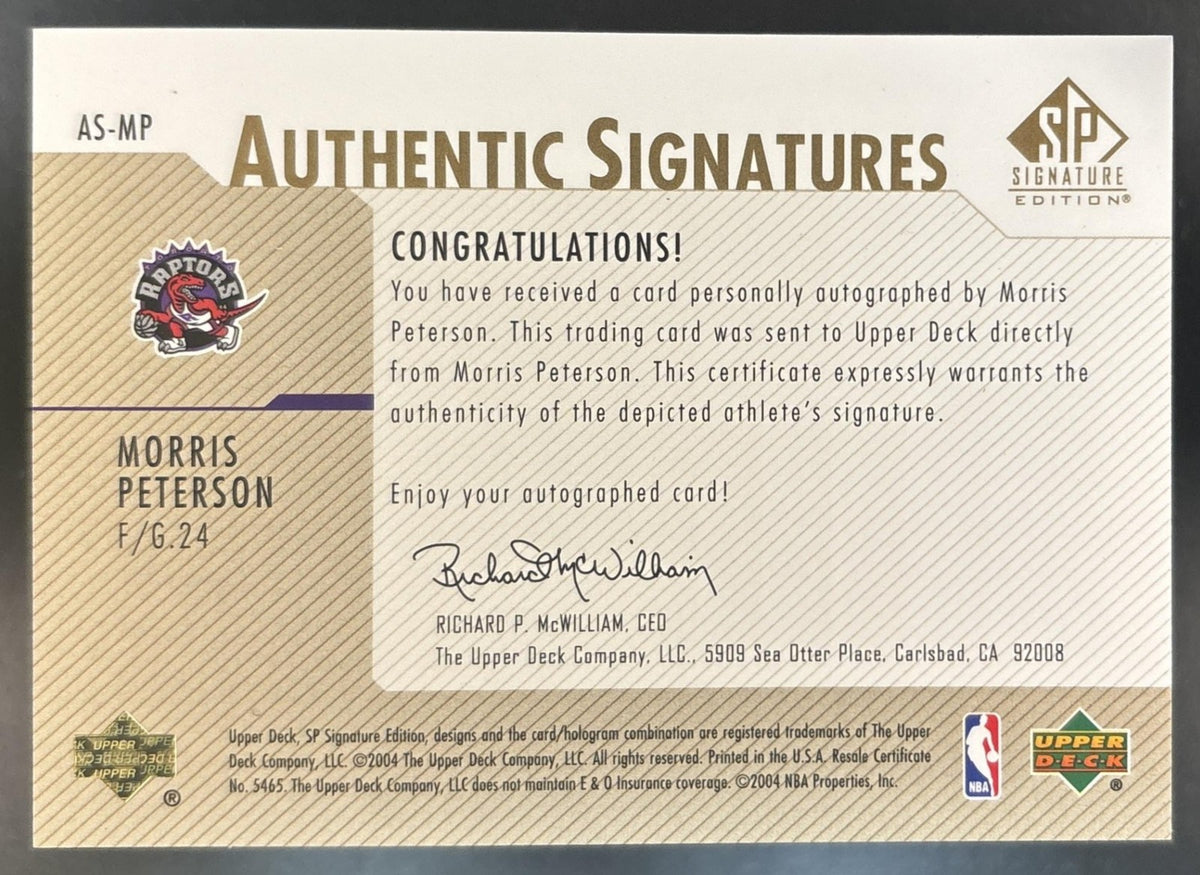 2003-04 SP Signature Edition Morris Peterson Authentic Signatures Gold /50 Auto