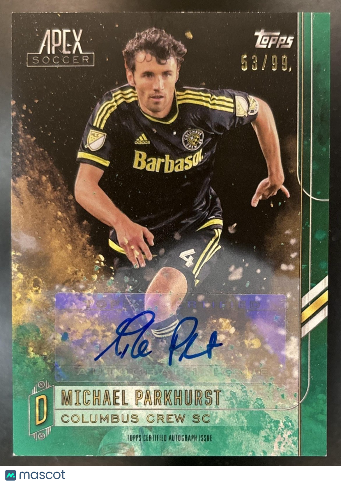 2015 Topps Apex MLS Michael Parkhurst Auto Green /99 #27