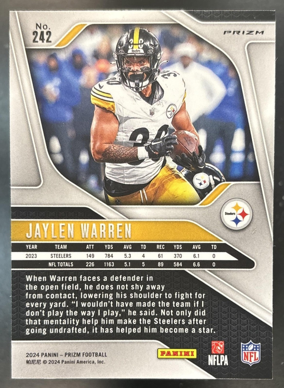 2024 Panini Prizm Jaylen Warren Red Sparkle #242 Pittsburgh Steelers