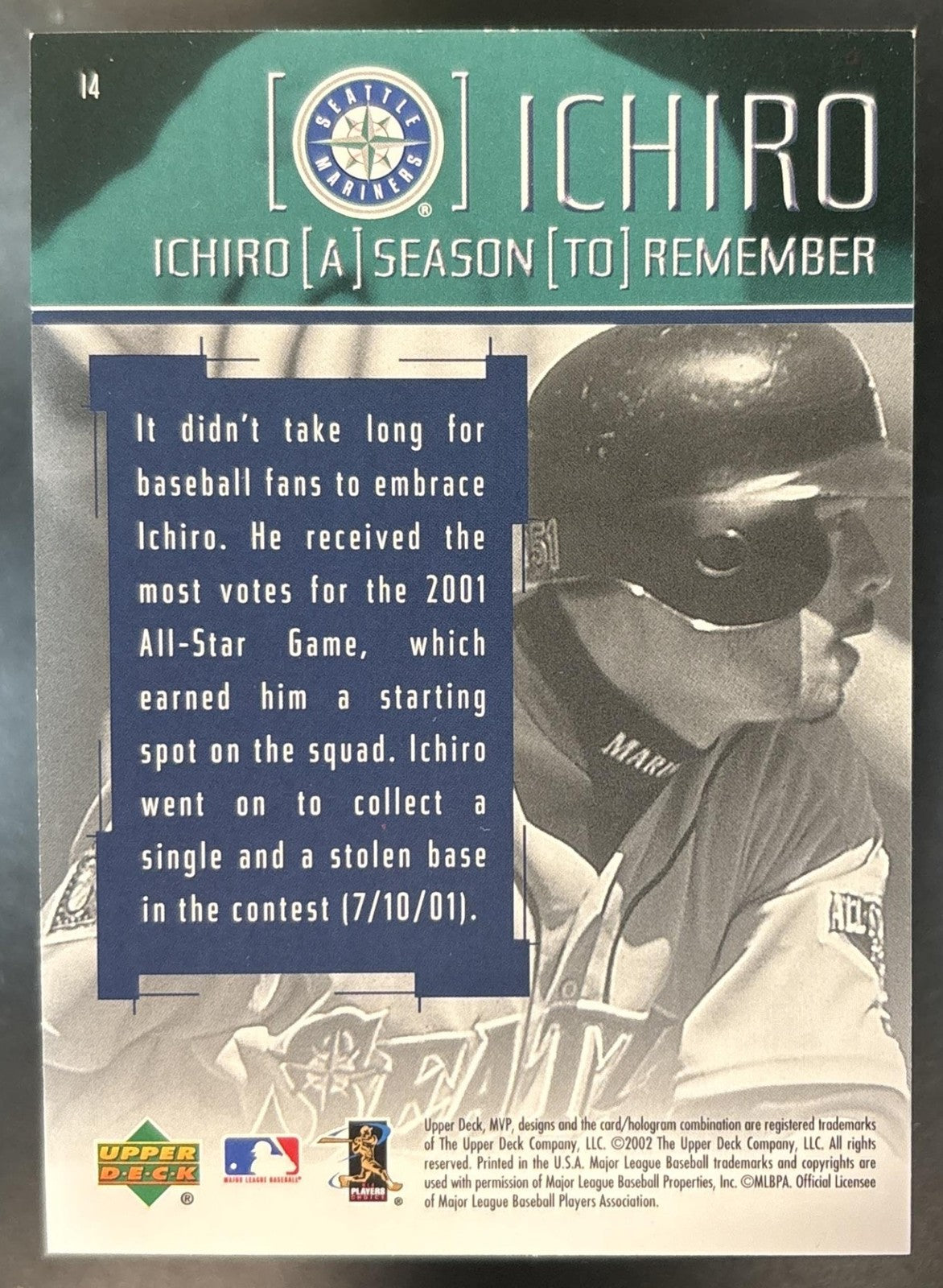 2002 Upper Deck MVP Ichiro Suzuki A Season to Remember #I4 Seattle Mariners