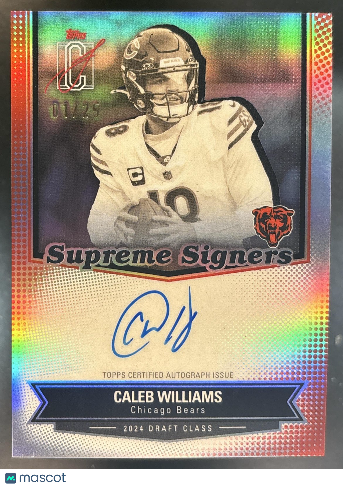 2025 Topps Signature Class Caleb Williams Supreme Signers Auto Red 1/25 Bears