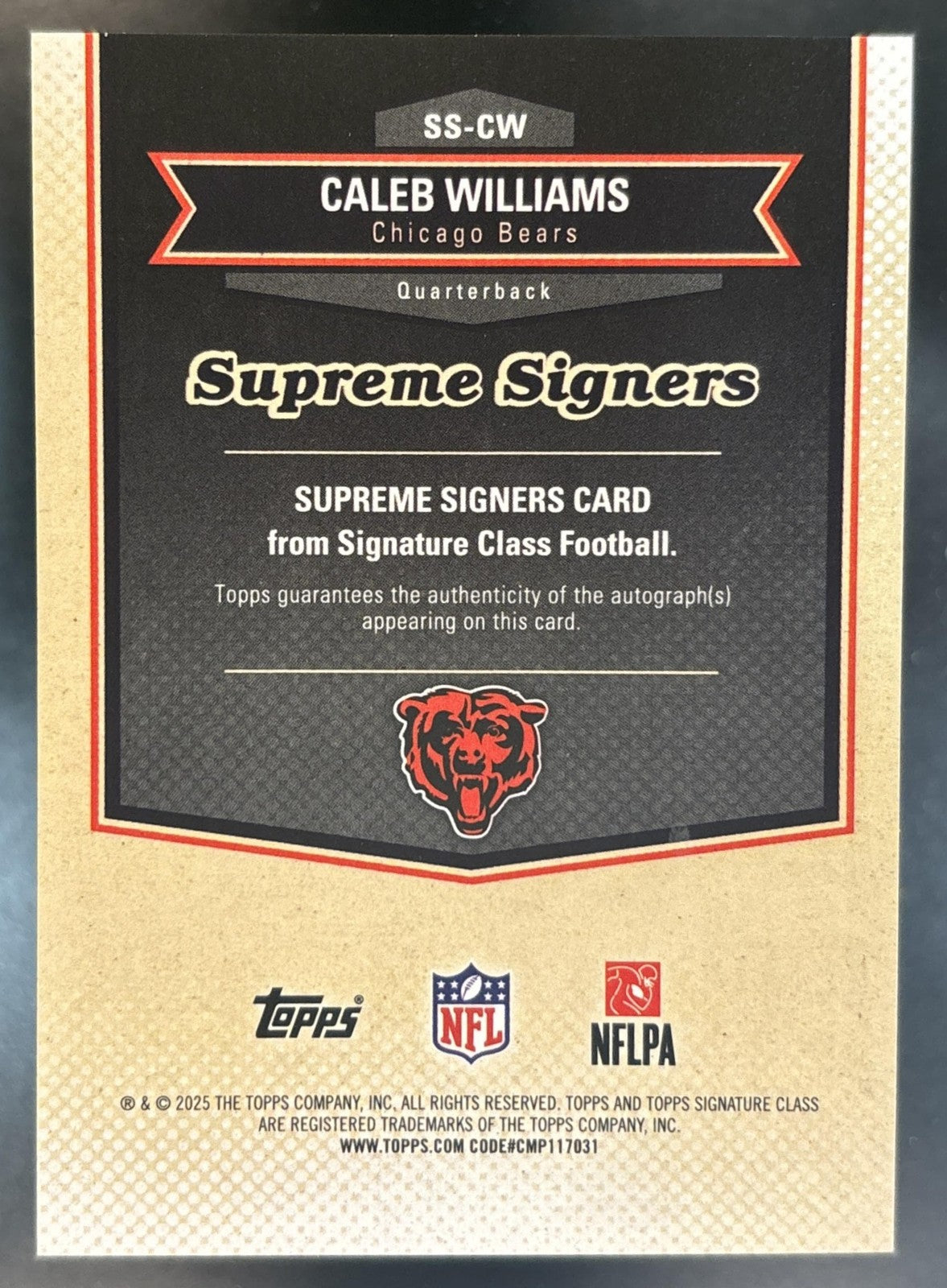 2025 Topps Signature Class Caleb Williams Supreme Signers Auto Red 1/25 Bears
