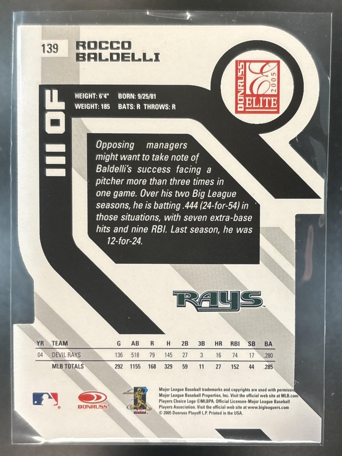 2005 Donruss Elite Rocco Baldelli Aspirations /95 #139