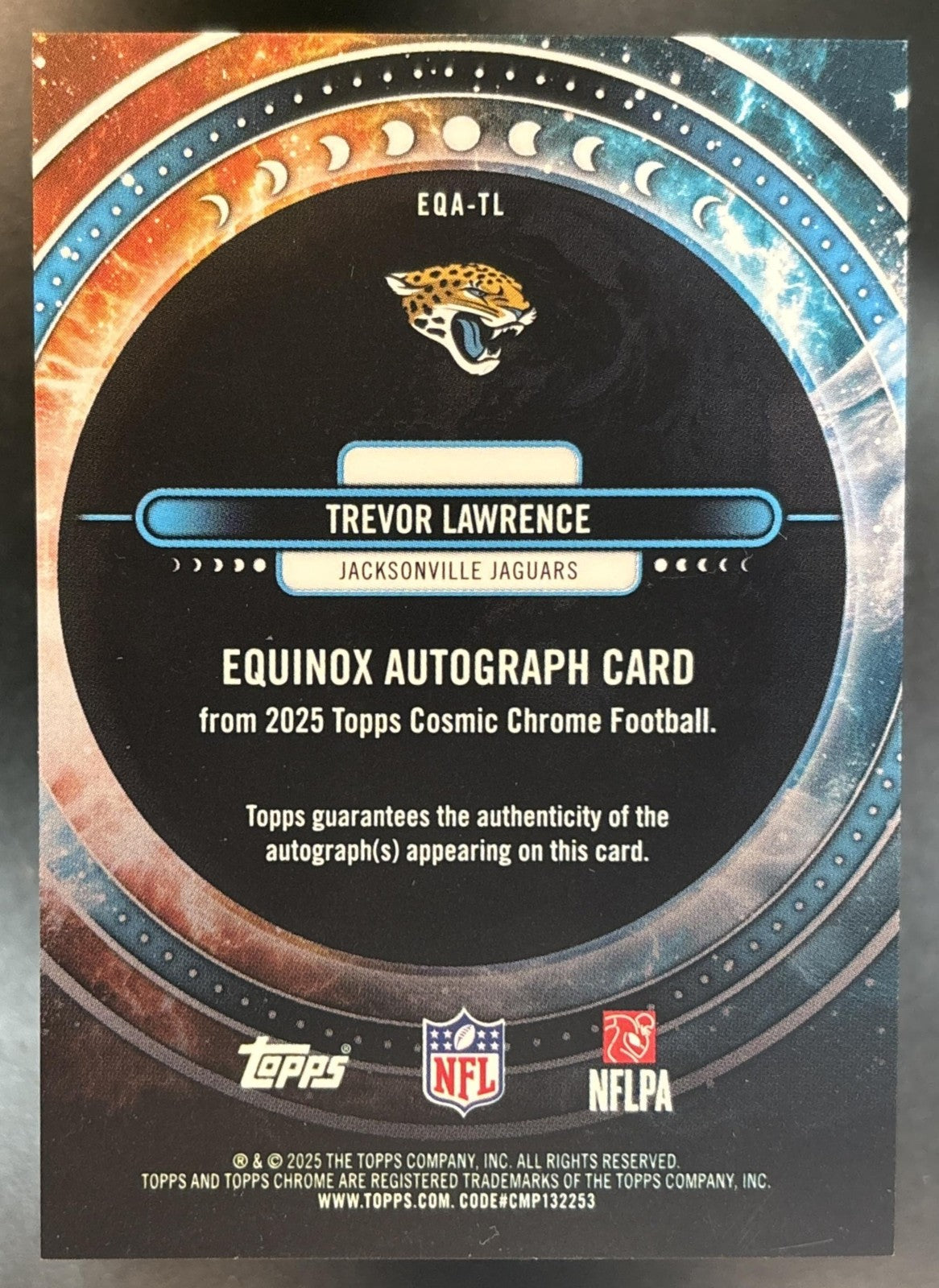 2025 Topps Cosmic Chrome Trevor Lawrence Equinox Auto Orange Galactic /25 Jags