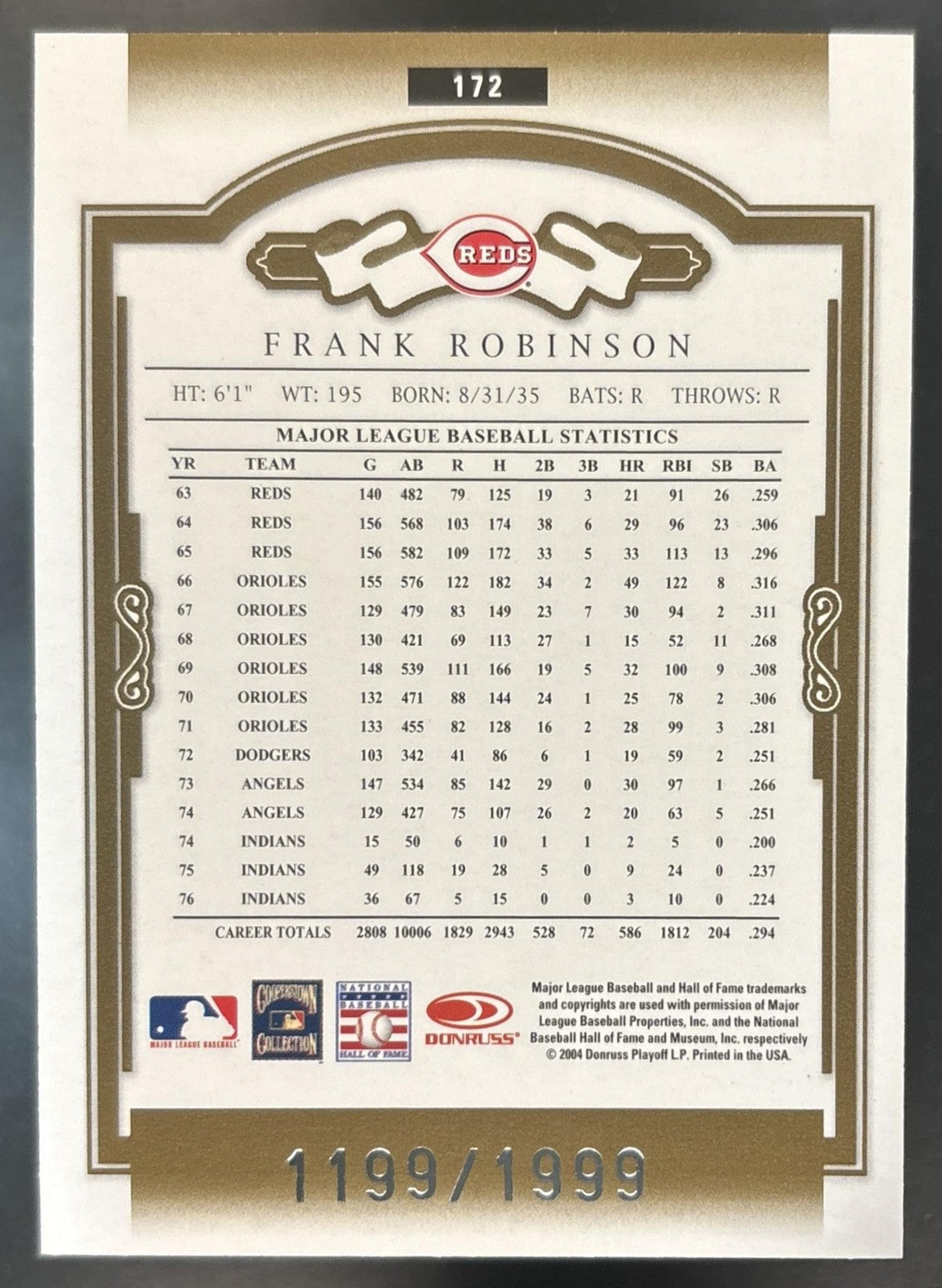 2004 Donruss Classics Frank Robinson /1999 #172 Cincinnati Reds