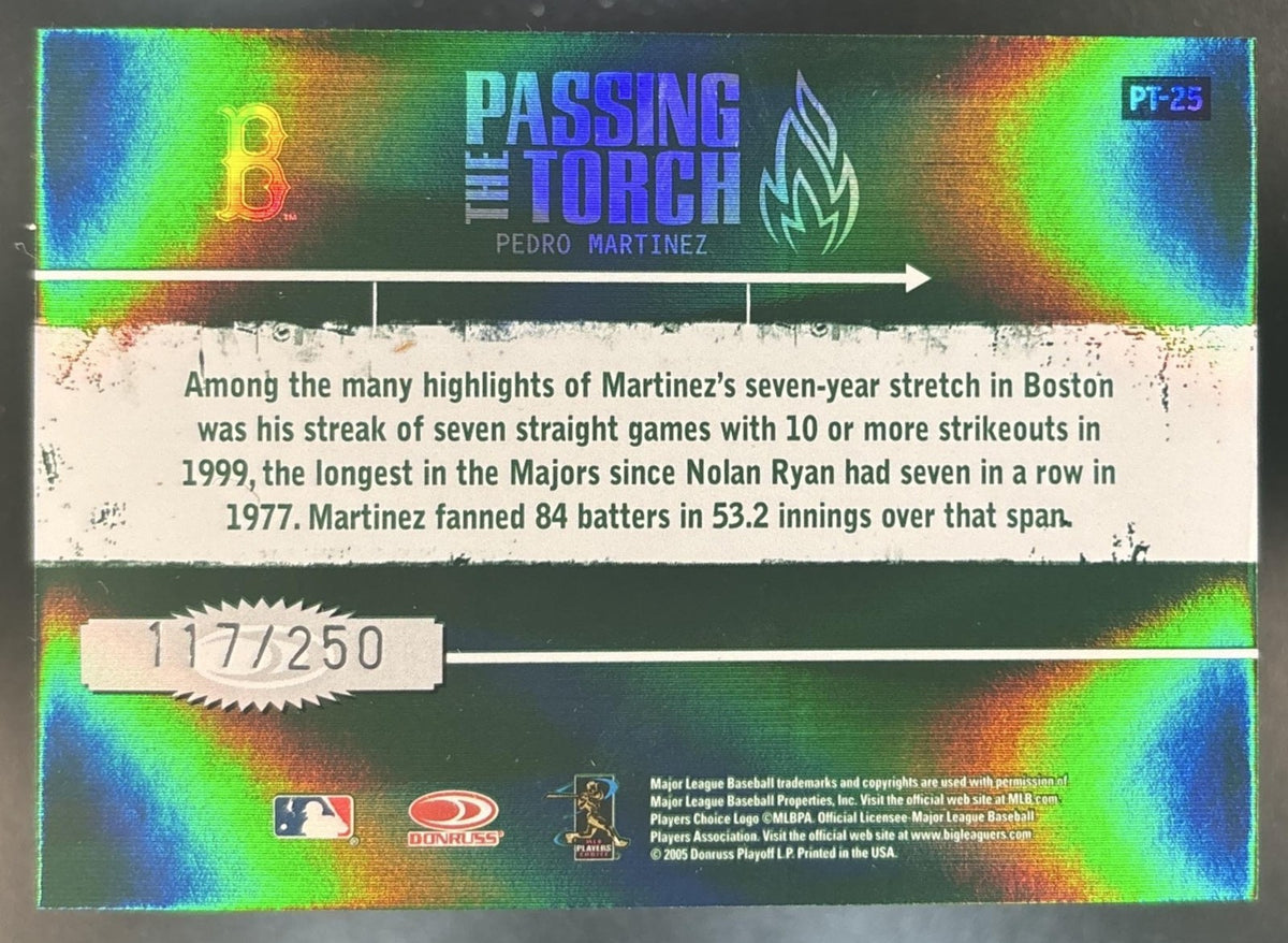 2005 Donruss Elite Pedro Martinez Passing the Torch Green /250 Red Sox