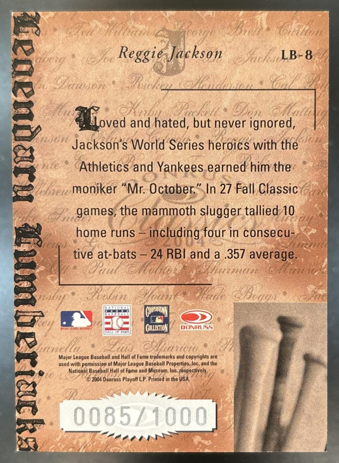 2004 Donruss Classics Reggie Jackson Legendary Lumberjacks /1000 Athletics