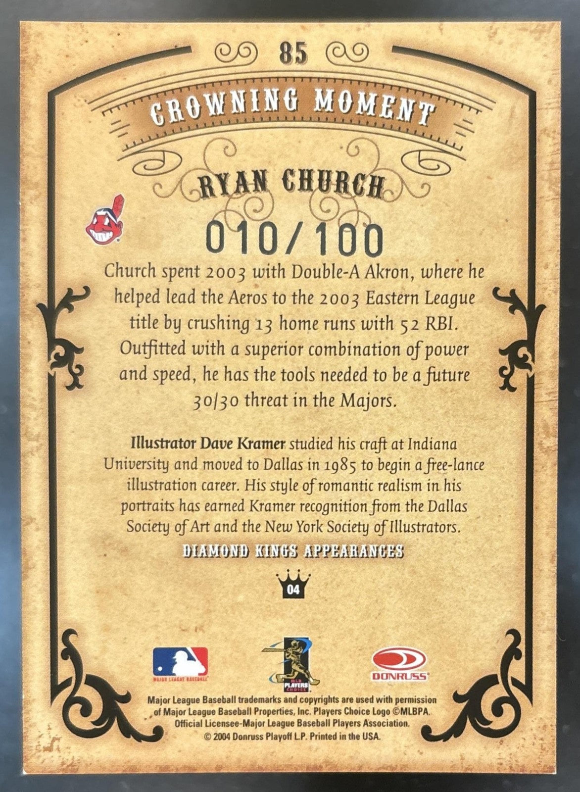 2004 Donruss Diamond Kings Ryan Church Framed Silver /100 #85 Cleveland Indians