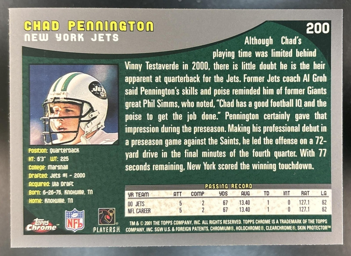 2001 Topps Chrome Chad Pennington #200 Jets