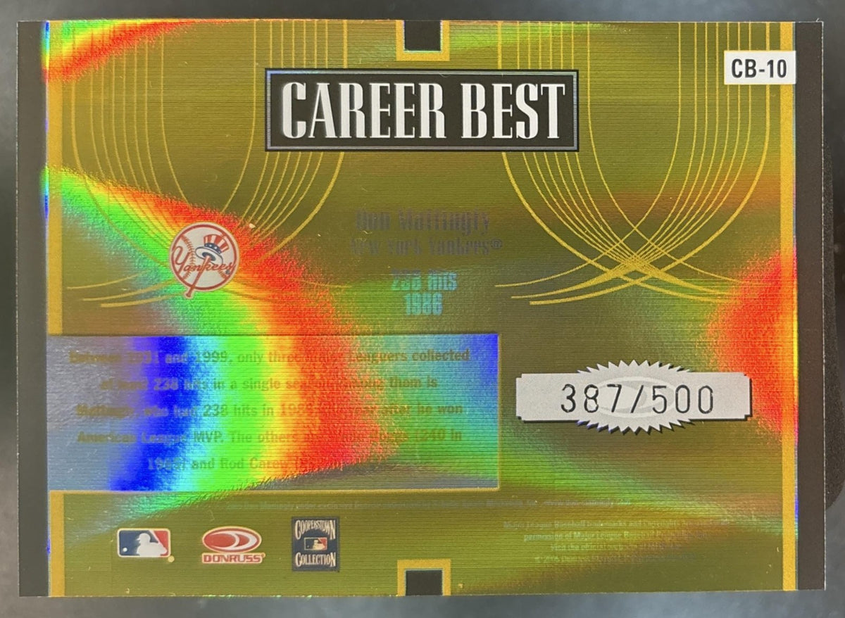 2005 Donruss Elite Don Mattingly Career Best Gold /500 #CB-10 New York Yankees