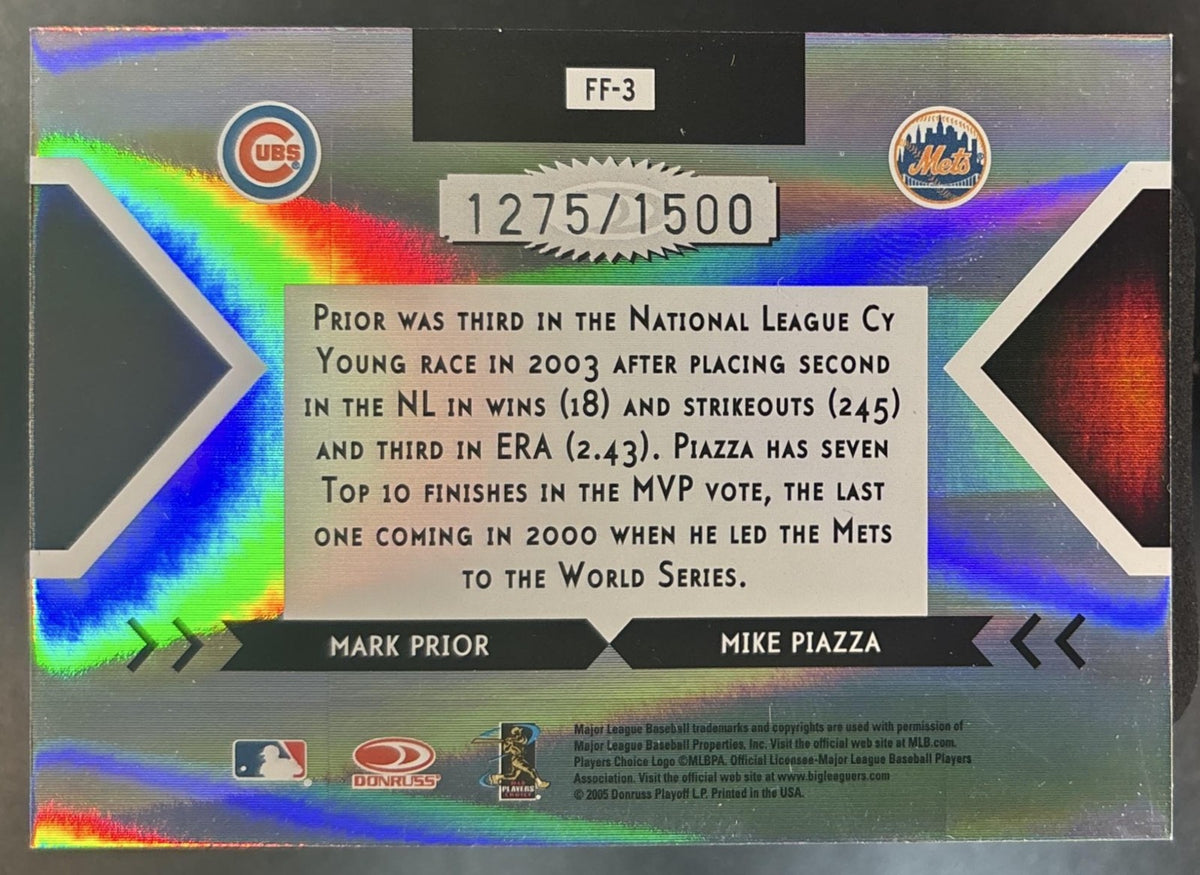 2005 Donruss Elite Mark Prior Mike Piazza Face 2 /1500 Cubs New York Mets