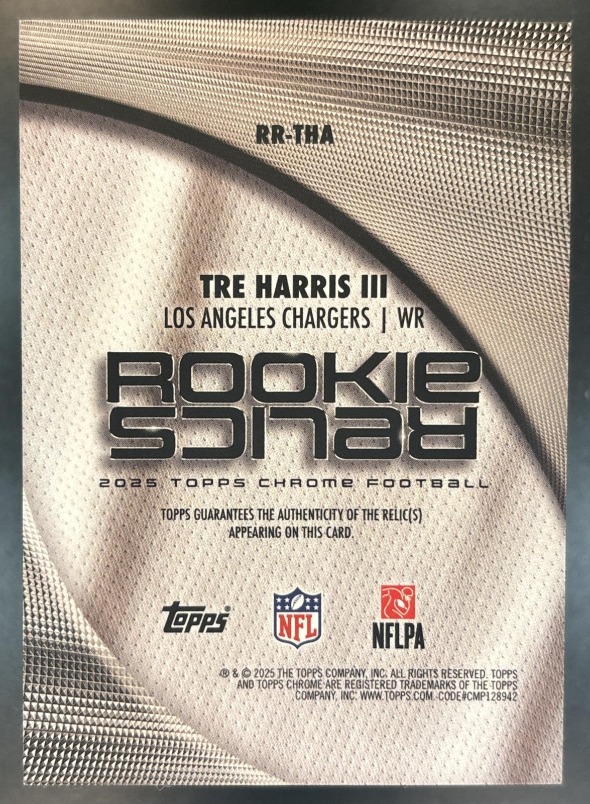 2025 Topps Chrome Tre Harris III Rookie Relics Orange /25 MEM RC Chargers