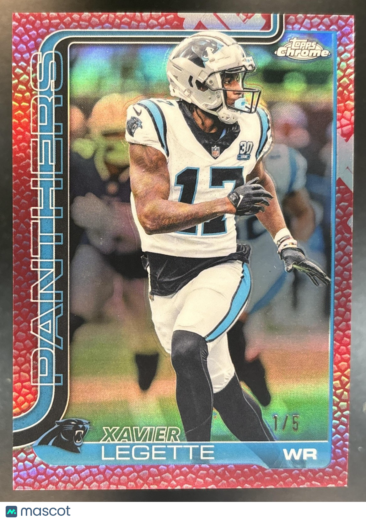 2025 Topps Chrome Xavier Legette Football Leather Red Refractor 1/5 #38 Panthers