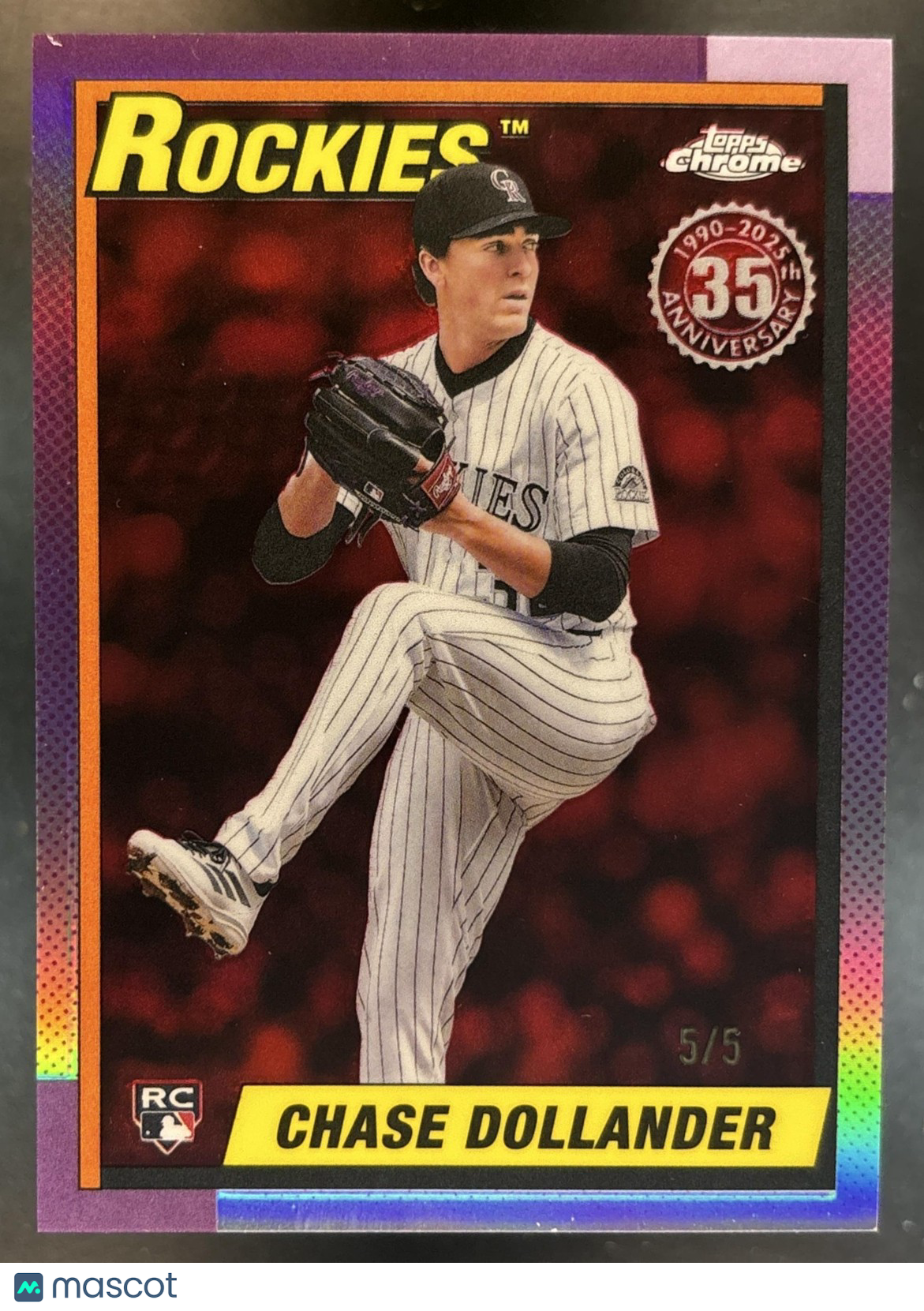 2025 Topps Chrome Update Chase Dollander 1990 Red Refractor 5/5 RC Rockies