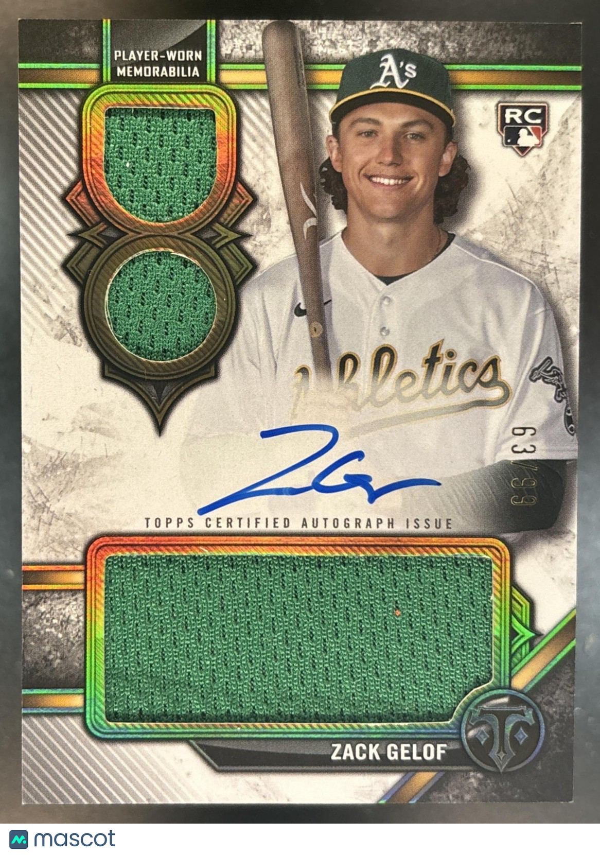 2024 Topps Triple Threads Zack Gelof Rookie Auto Relics /99 RC Athletics