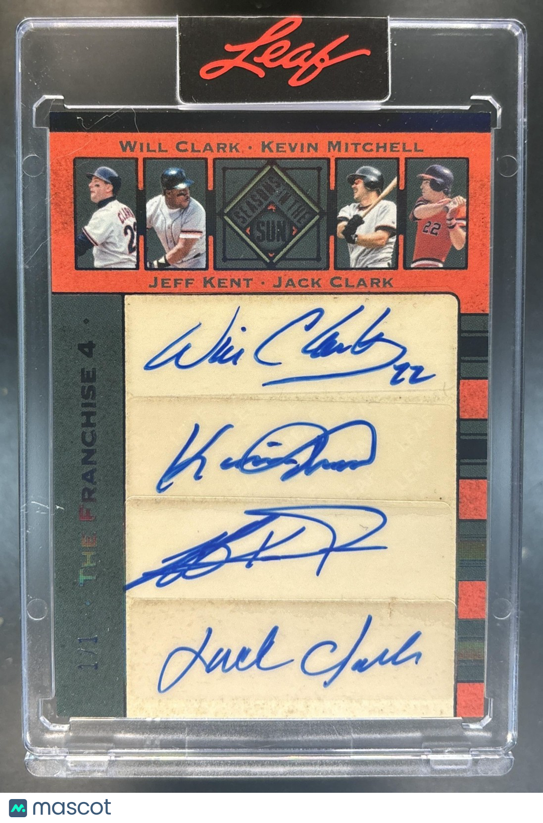 2026 Leaf Seasons in Sun Will Clark Kevin Mitchell Jeff Kent Jack Auto /5 #TF-3