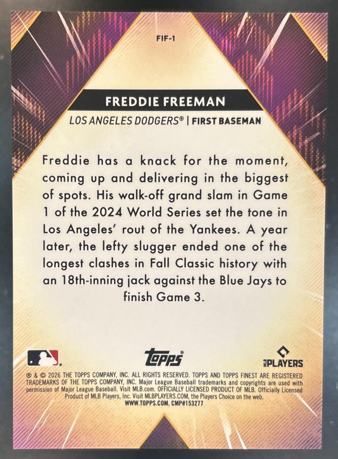 2026 Topps Finest Freddie Freeman Forces Mini-Diamond Los Angeles Dodgers