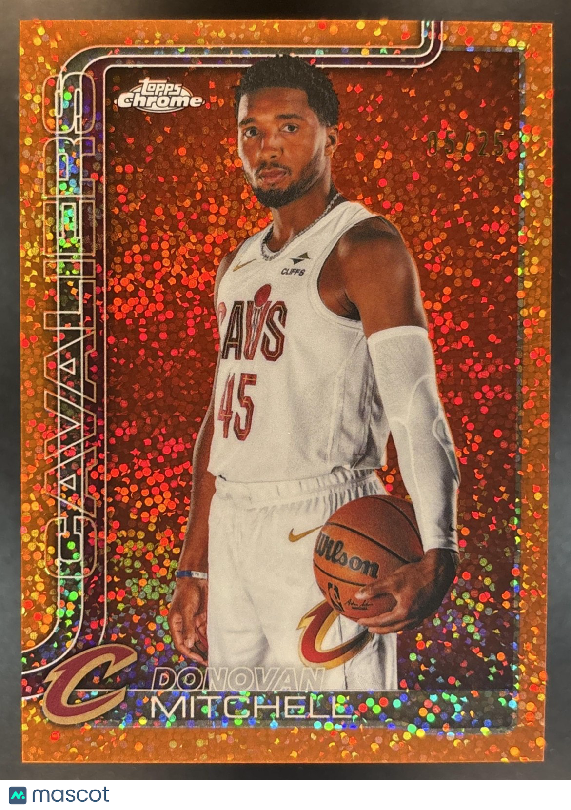 2025-26 Topps Chrome Update Donovan Mitchell Orange Speckle /25 Image Variation