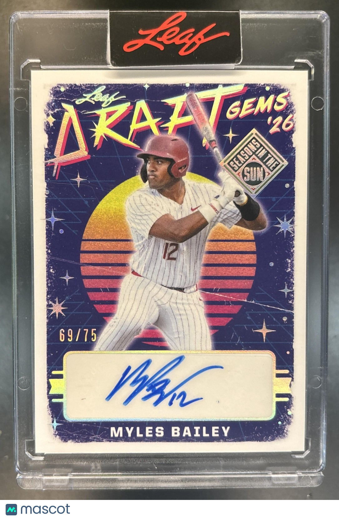 2026 Leaf Seasons in the Sun Myles Bailey Draft Gems '26 Auto Silver /75 #DG-MB1