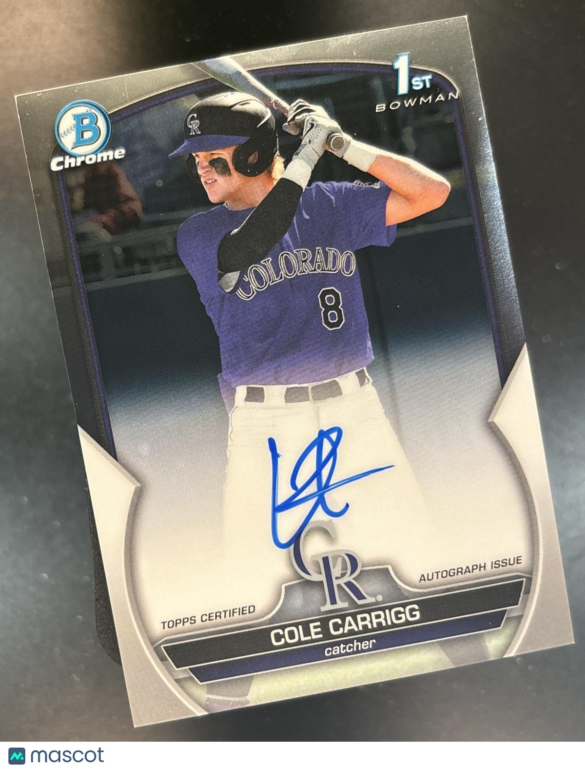 2023 Bowman Draft Cole Carrigg Chrome Auto #CDA-CC 1st Prospect Colorado Rockies