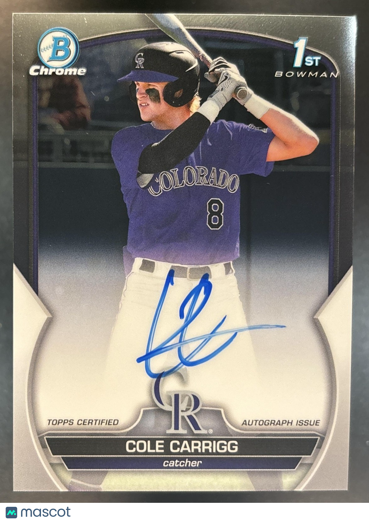 2023 Bowman Draft Cole Carrigg Chrome Auto #CDA-CC 1st Prospect Colorado Rockies