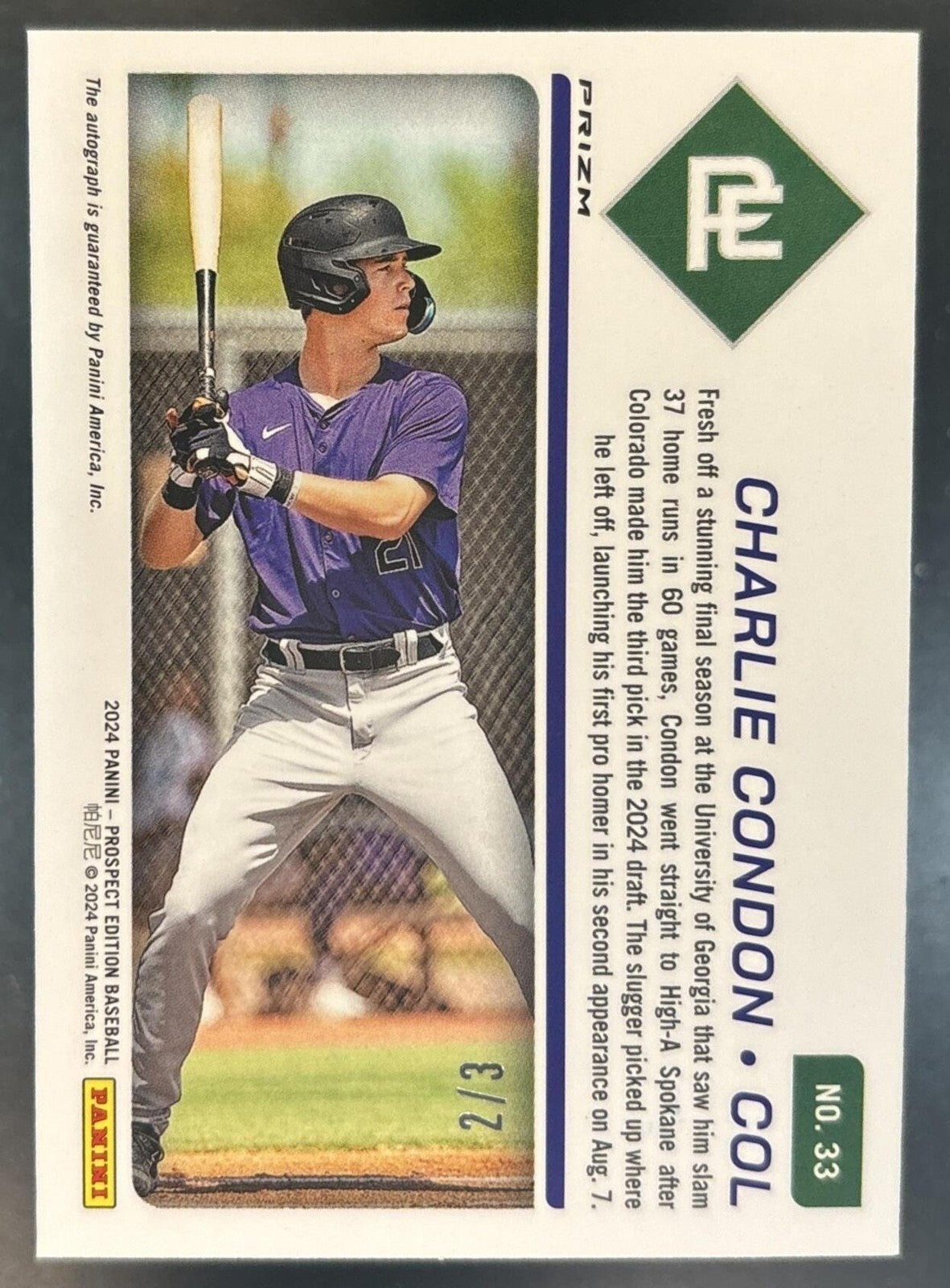 2024 Panini Prospect Edition Charlie Condon Signatures Gold Pandora FOTL /3 Auto