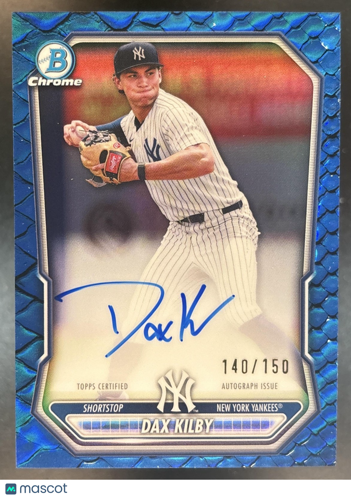 2026 Bowman Chrome Dax Kilby Prospects Auto Reptilian Blue /150 New York Yankees