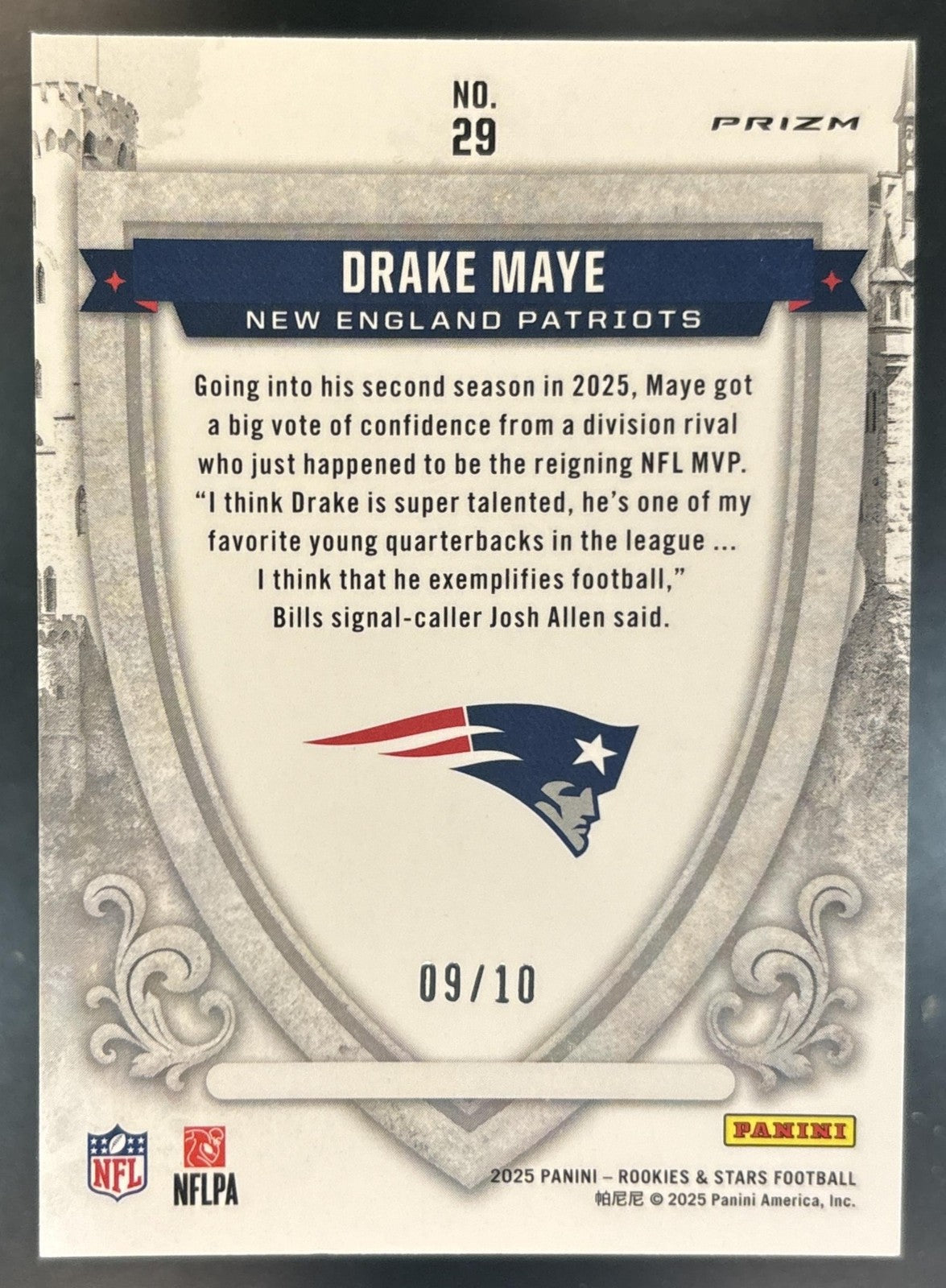 2025 Rookies & Stars Drake Maye Crusade Gold Lazer /10 #29 New England Patriots