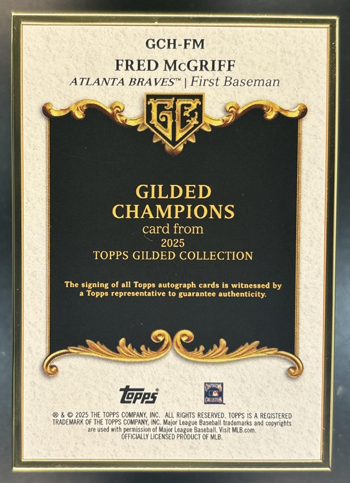 2025 Topps Gilded Collection Fred McGriff Champions Auto Emerald /25 Braves