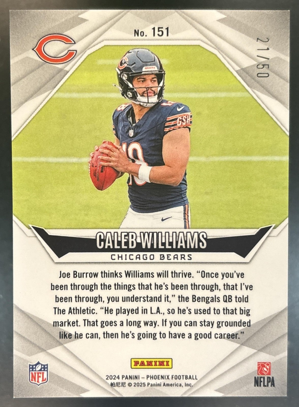 2024 Panini Phoenix Caleb Williams Green Lazer /50 #151 RC Chicago Bears