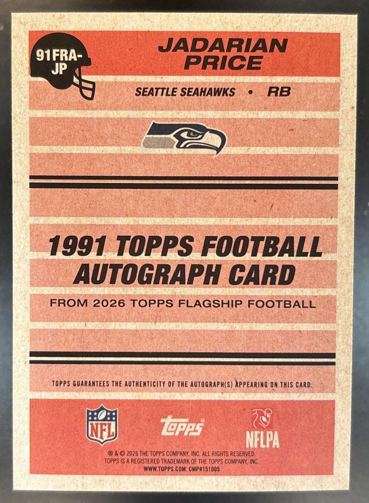 2026 Topps Jadarian Price 1991 Rookie Auto Gold /50 RC Seattle Seahawks