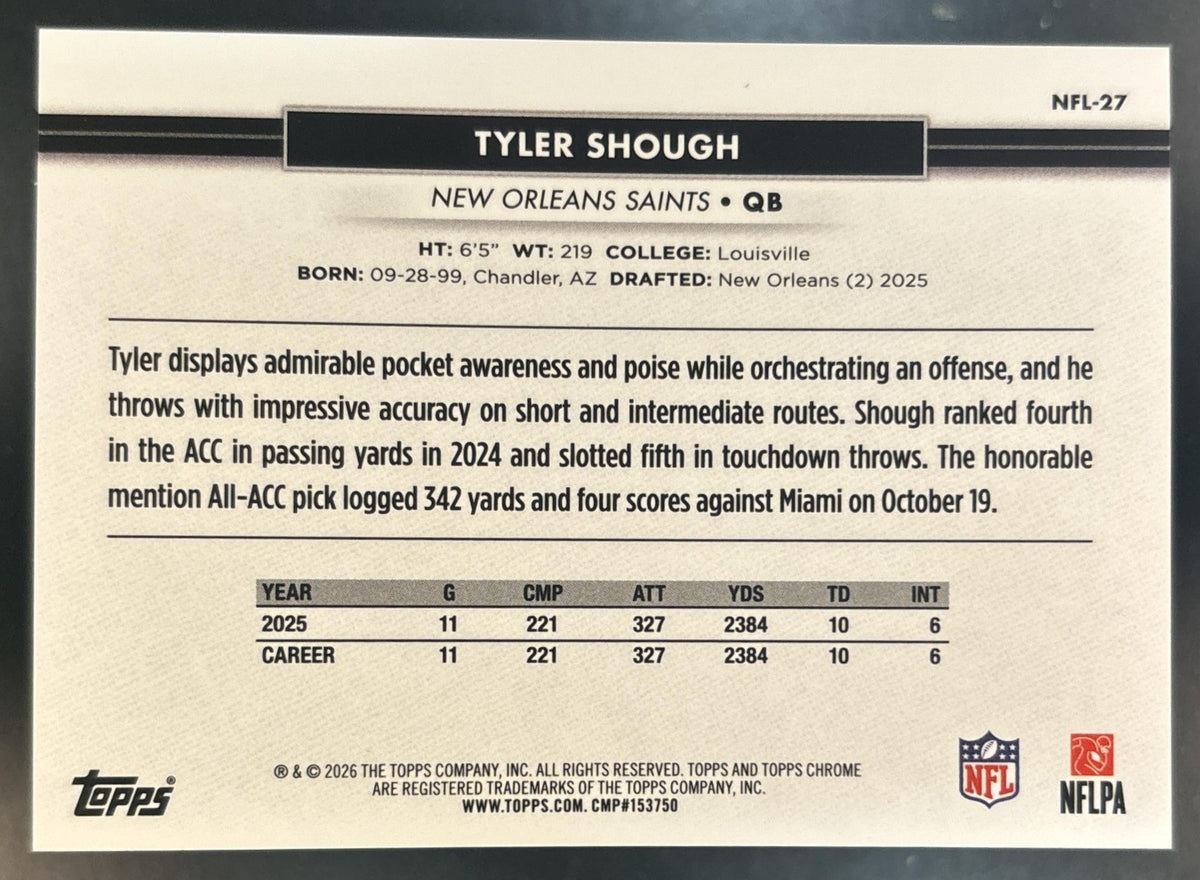 2026 Topps NSCC Collection Tyler Shough NFL Orange Raywave /25 #NFL-27