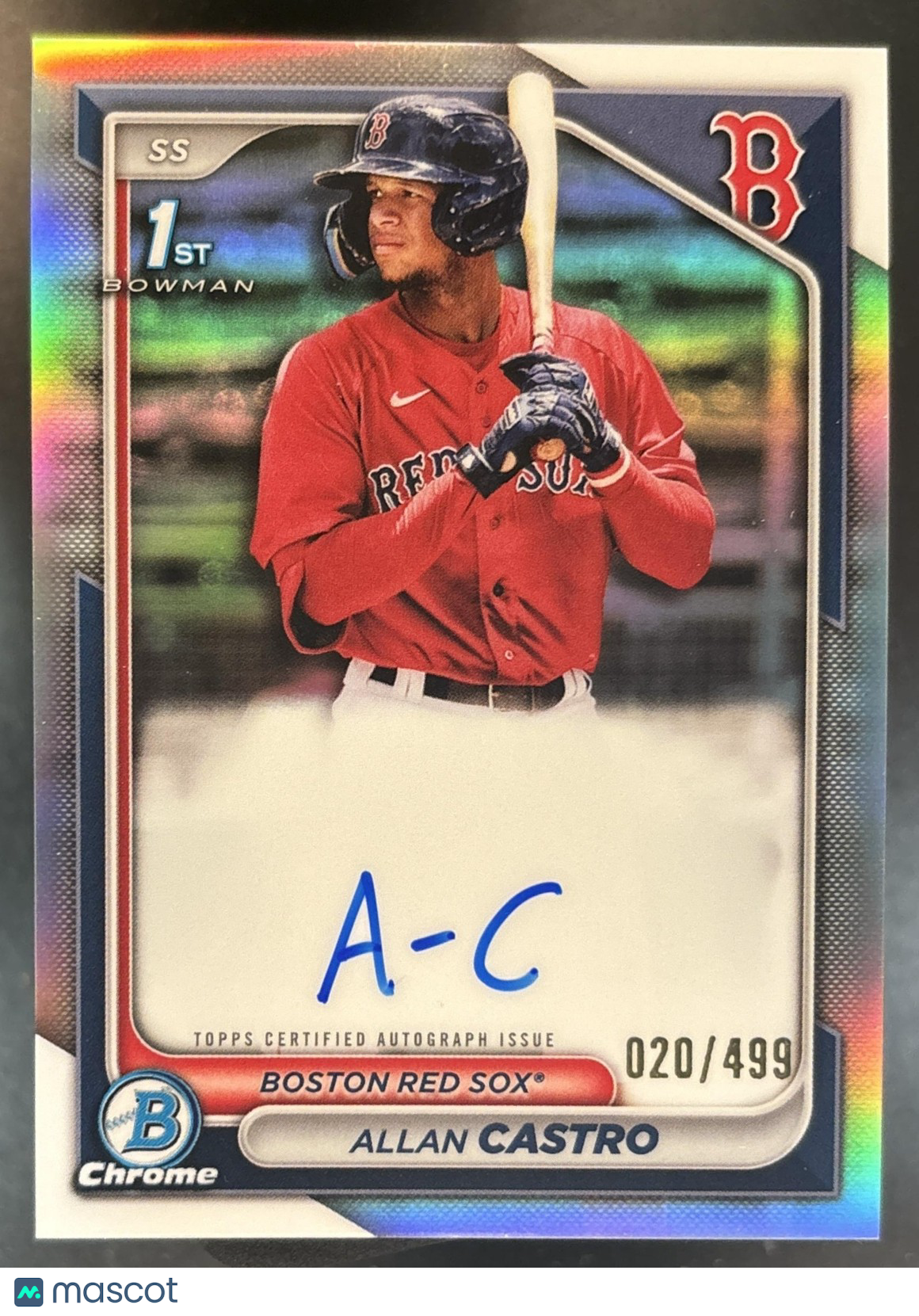 2024 Bowman Allan Castro Chrome Auto Refractor /499 1st Prospect Boston Red Sox