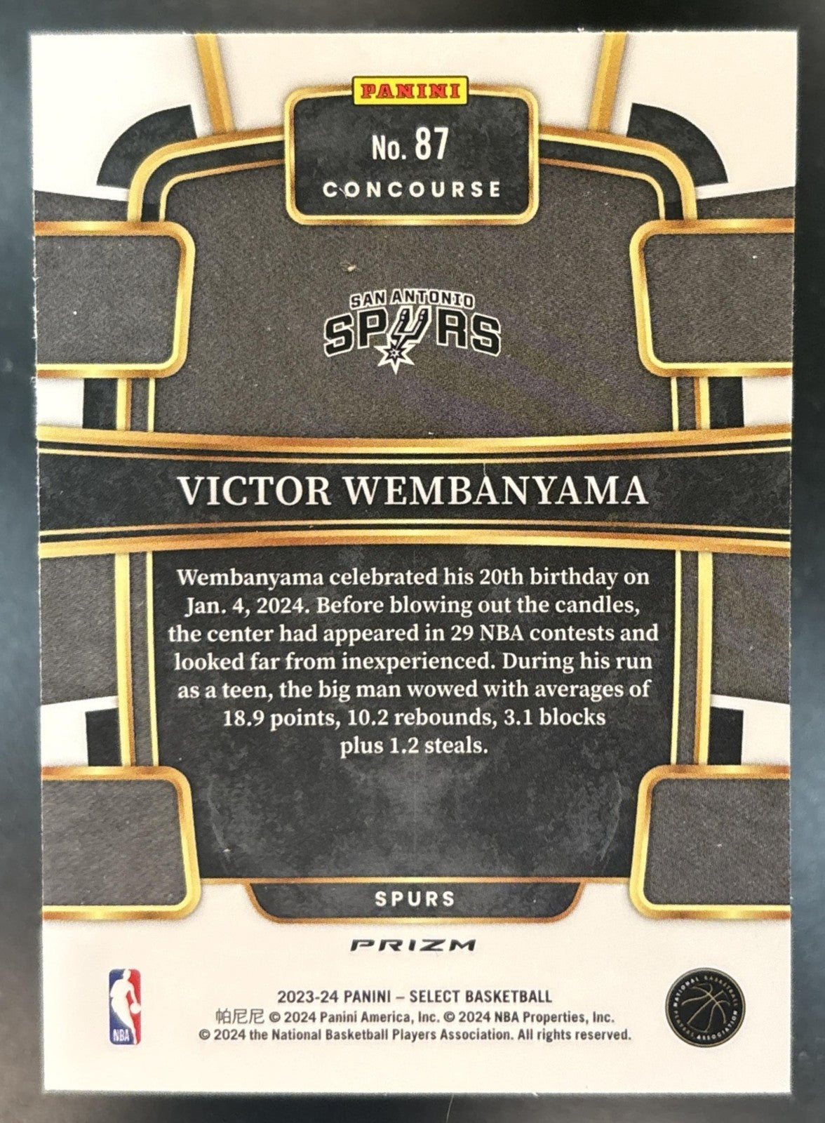 2023-24 Select Victor Wembanyama Green White Purple #87 RC San Antonio Spurs