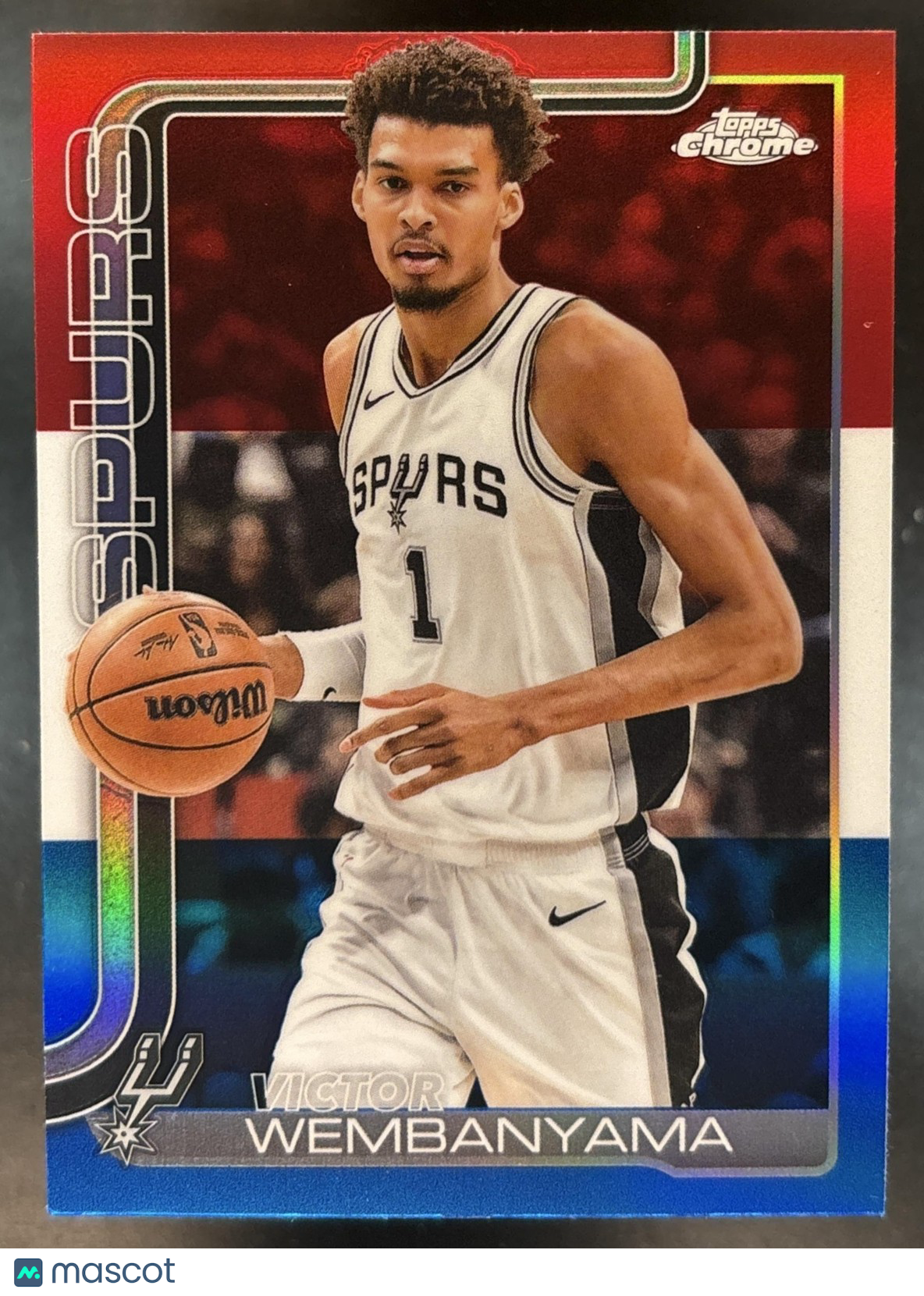 2025-26 Topps Chrome Victor Wembanyama Red, White & Blue #221 San Antonio Spurs