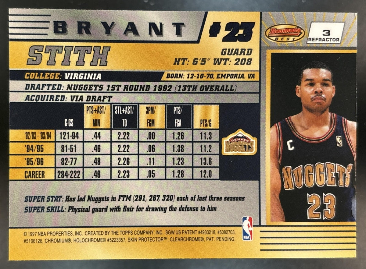 1996-97 Bowman's Best Bryant Stith Refractor #3 Denver Nuggets