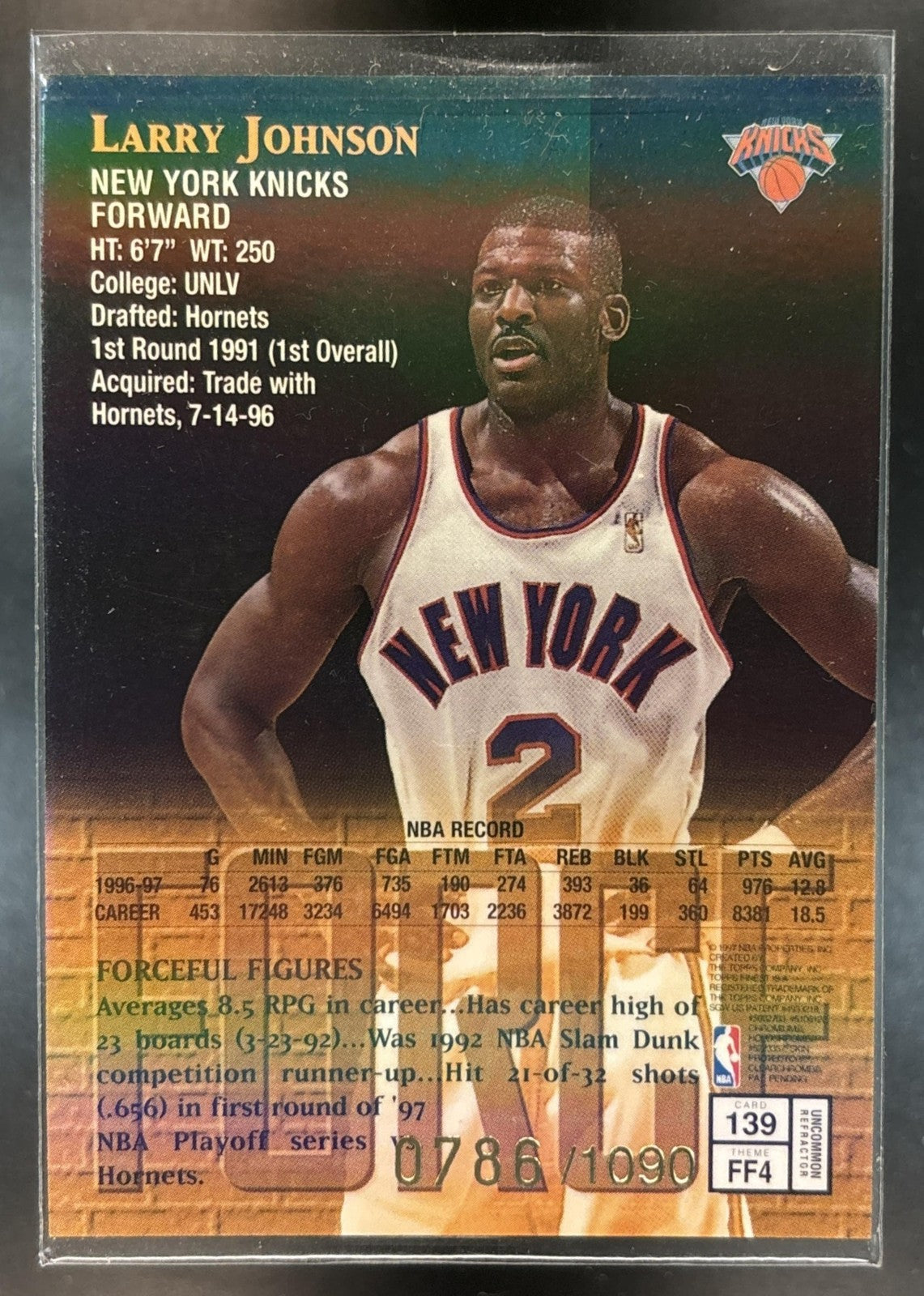 1997-98 Topps Finest Larry Johnson Refractor /1090 #139 Silver New York Knicks