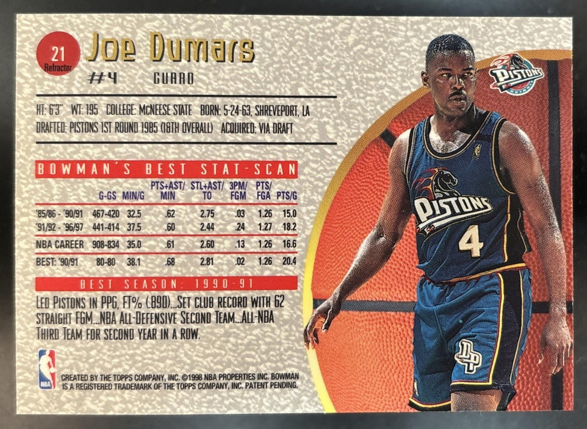 1997-98 Bowman's Best Joe Dumars Refractor #21 Detroit Pistons