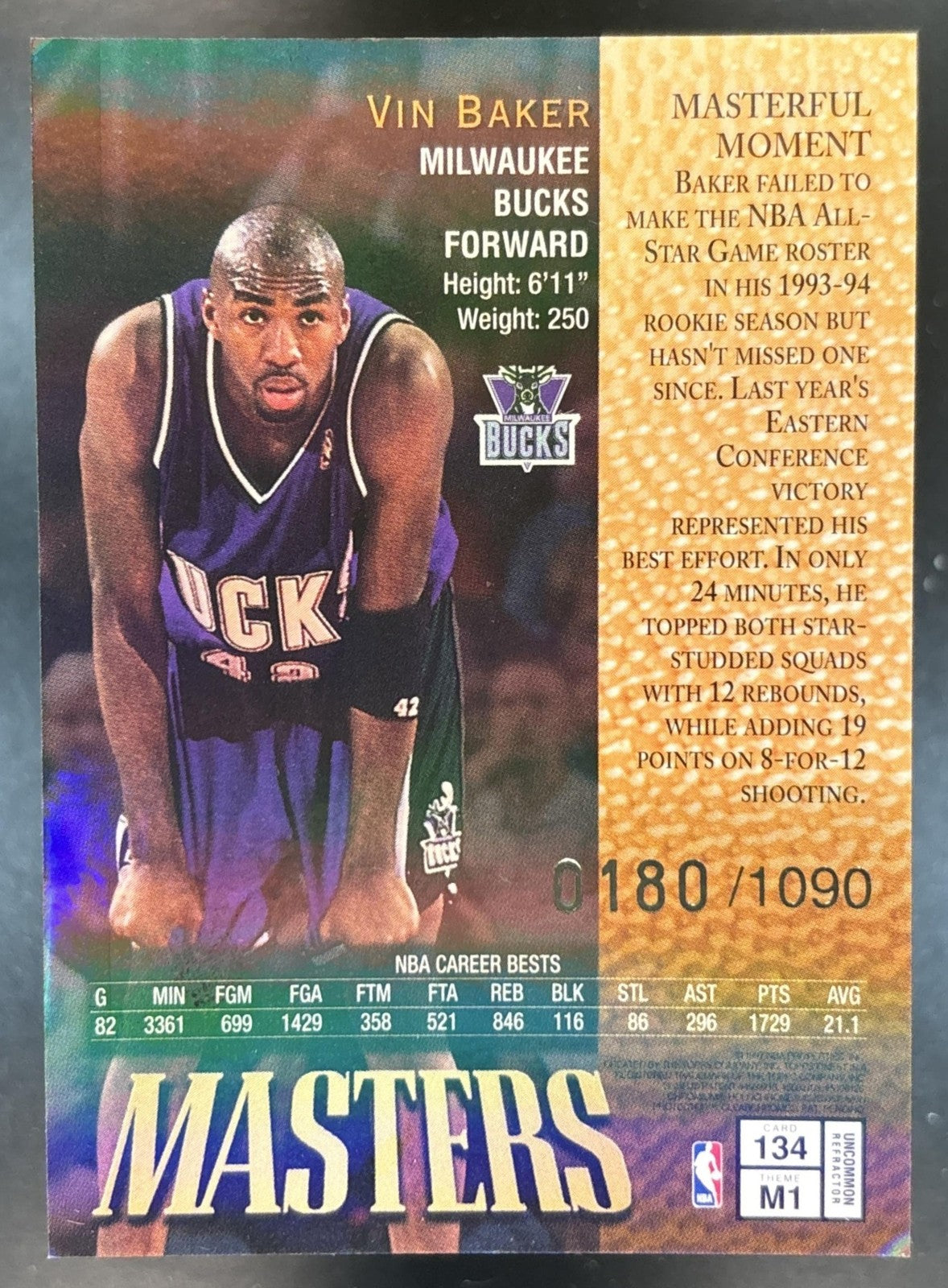 1997-98 Topps Finest Vin Baker Refractor /1090 #134 Silver Milwaukee Bucks