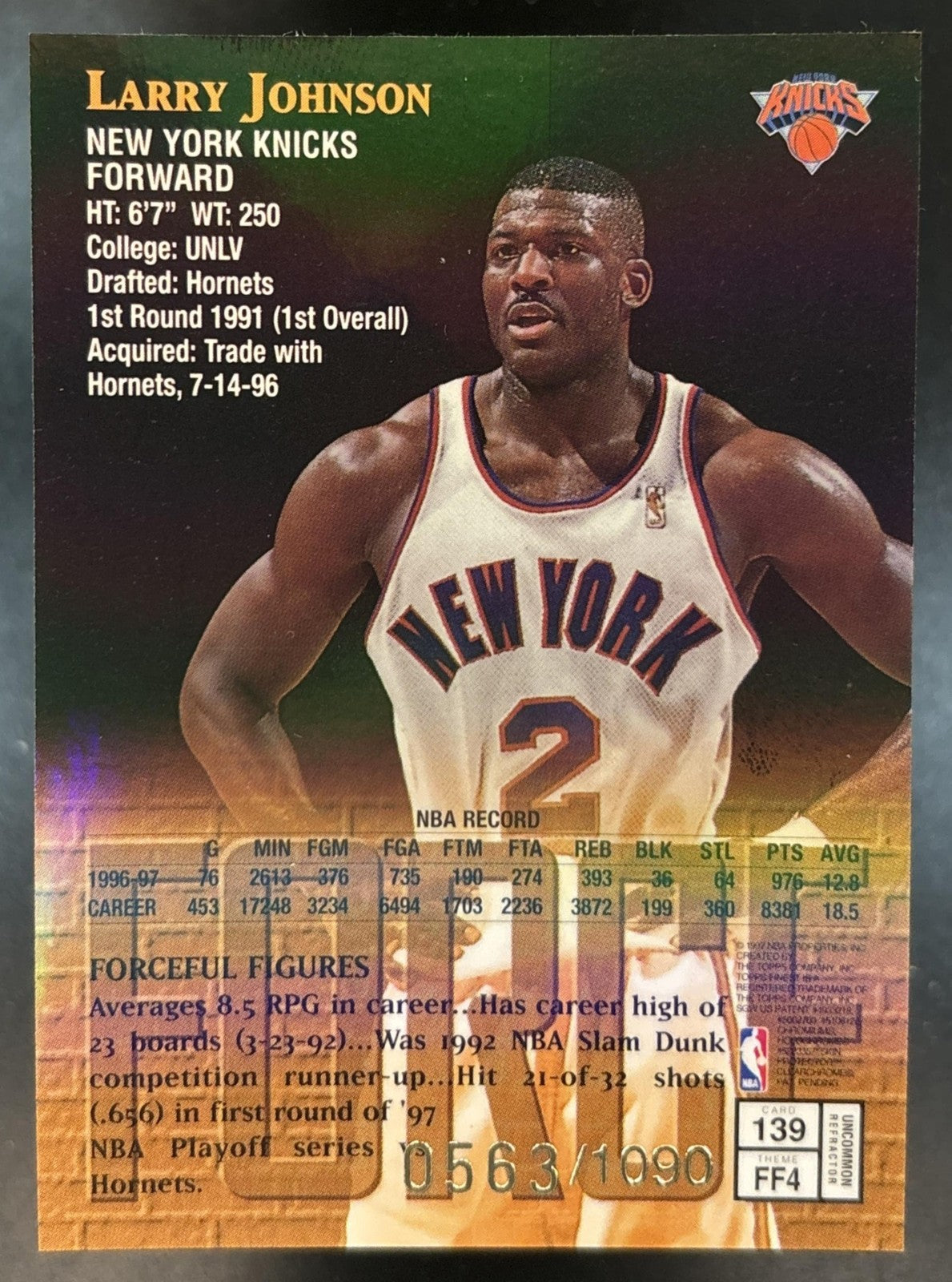 1997-98 Topps Finest Larry Johnson Refractor /1090 #139 Silver Knicks