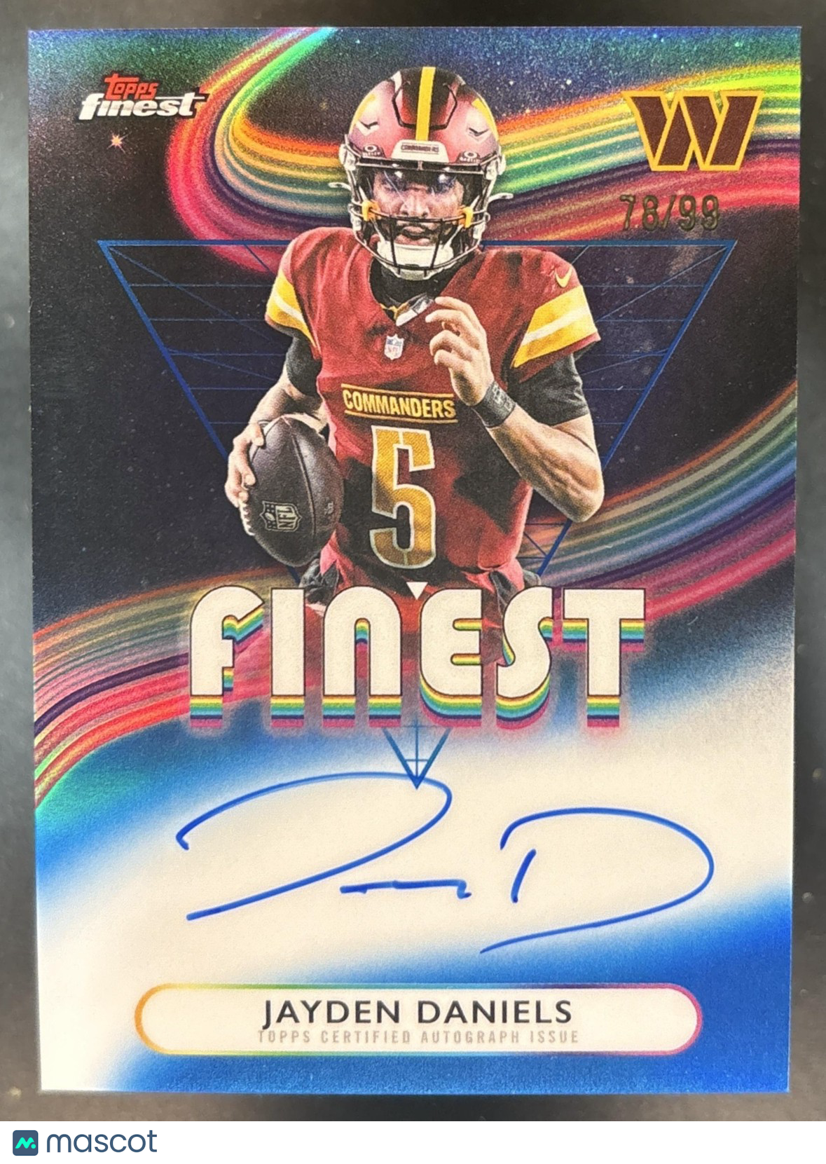 2025 Topps Finest Jayden Daniels Auto Blue Refractor /99 Washington Commanders