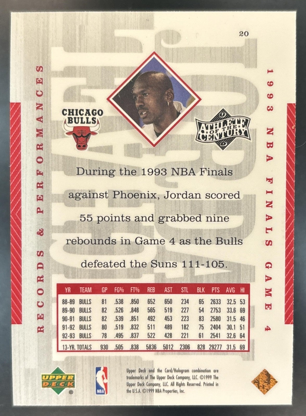1999-00 Upper Deck Michael Jordan Athlete of the Century #20 Chicago Bulls