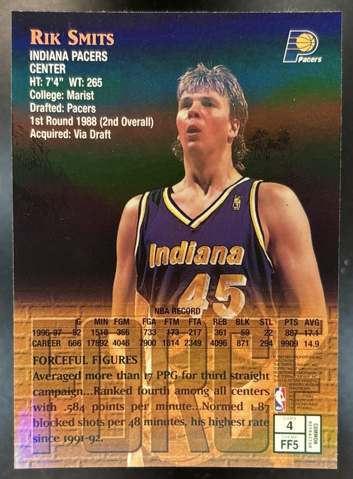 1997-98 Topps Finest Rik Smits Refractor #4 Bronze Indiana Pacers