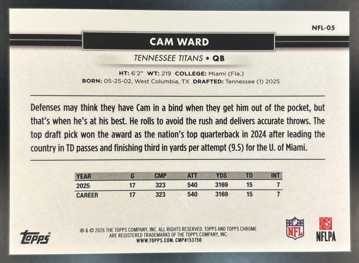 2026 Topps NSCC Collection Cam Ward NFL Gold Refractor /50 #NFL-05
