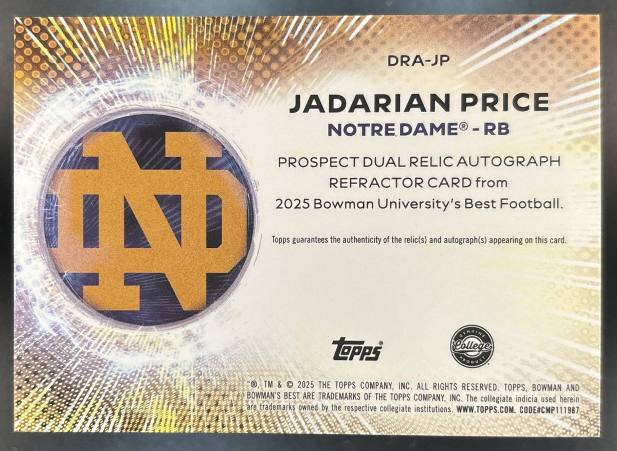 2025 Bowman Best University Jadarian Price Prospect Dual Relic Auto